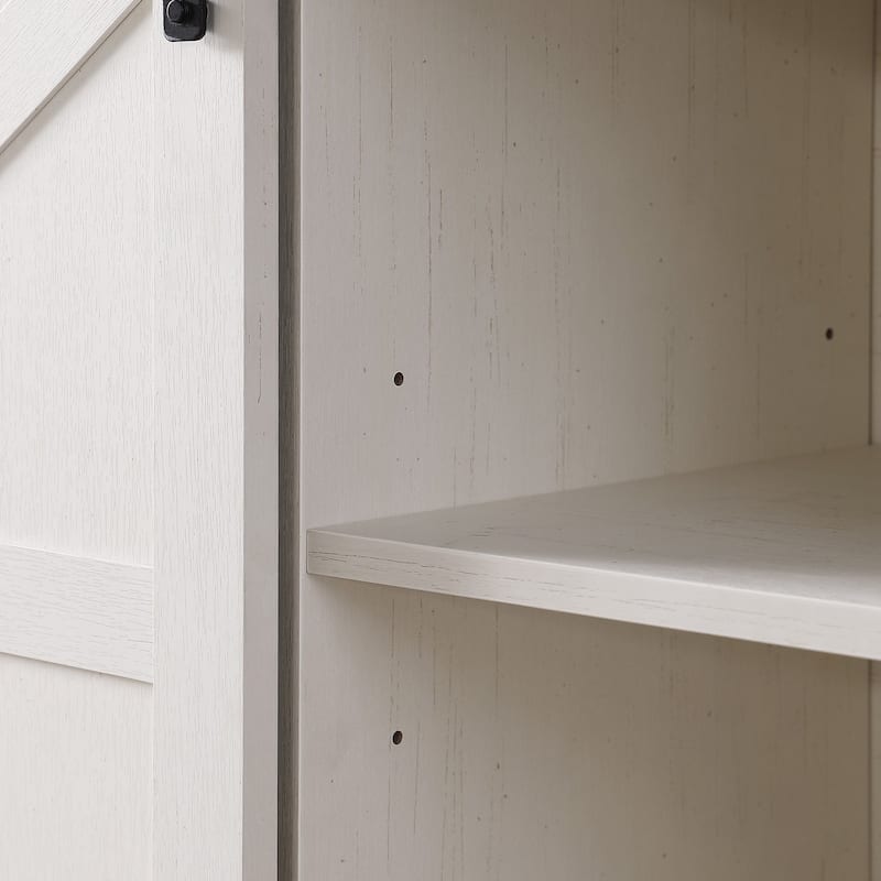 Farmhouse Wine Bar Cabinet with Sliding Barn Door, 58" Kitchen Coffee Bar Cabinet with Wine Rack & Storage