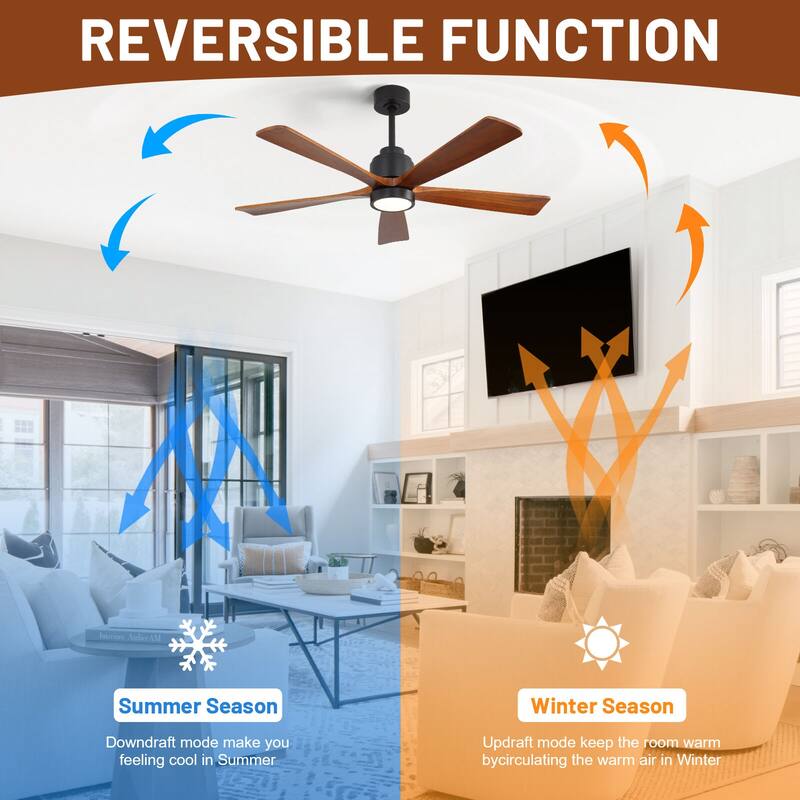 52" Solid Wood Noiseless Ceiling Fans with Dimmable LED Light Optional and Remote, 6-Speed Reversible DC Motor,Smart Optional