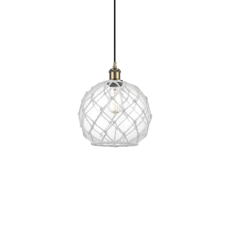 Innovations Lighting 516-1P-12-10 Farmhouse Rope Pendant Farmhouse - Antique Brass / Clear Glass with White Rope