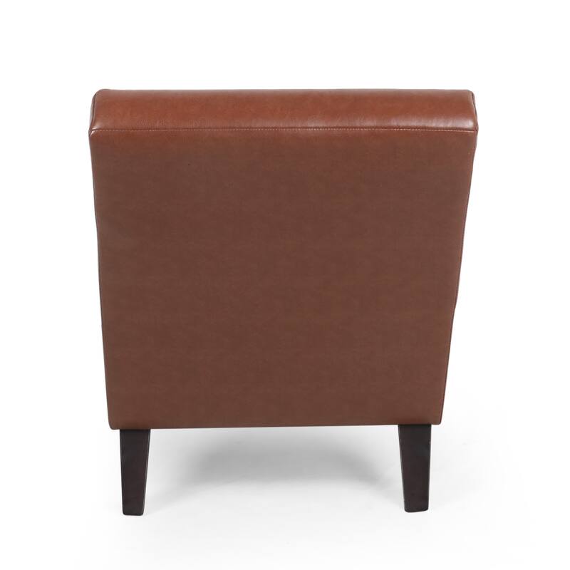 Roomfitters Modern Faux Leather Chaise Lounge with Curved Seat and Padded Channel Tufting, Light Brown