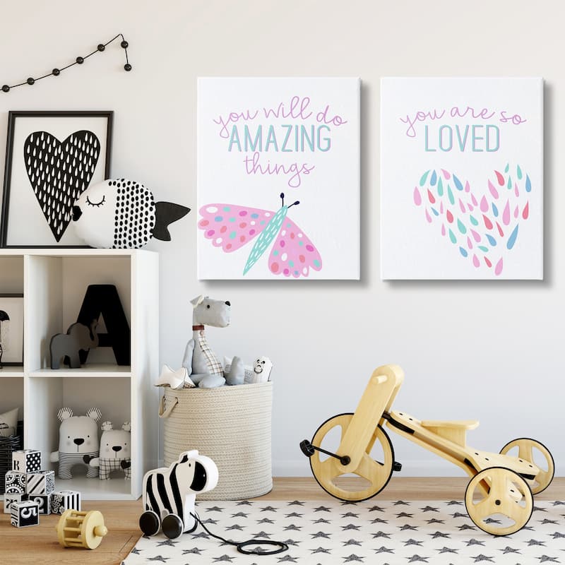 Stupell Pastel Inspirations with Dragonfly Canvas Wall Art Design By Kim Allen (Set of 2)