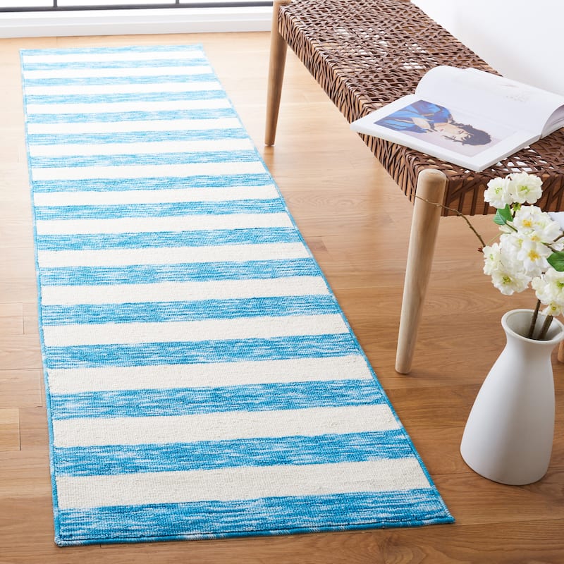 SAFAVIEH Easy Care Machine Washable Juliyana Stripe Rug - 2'3" x 8' Runner - Blue/Ivory