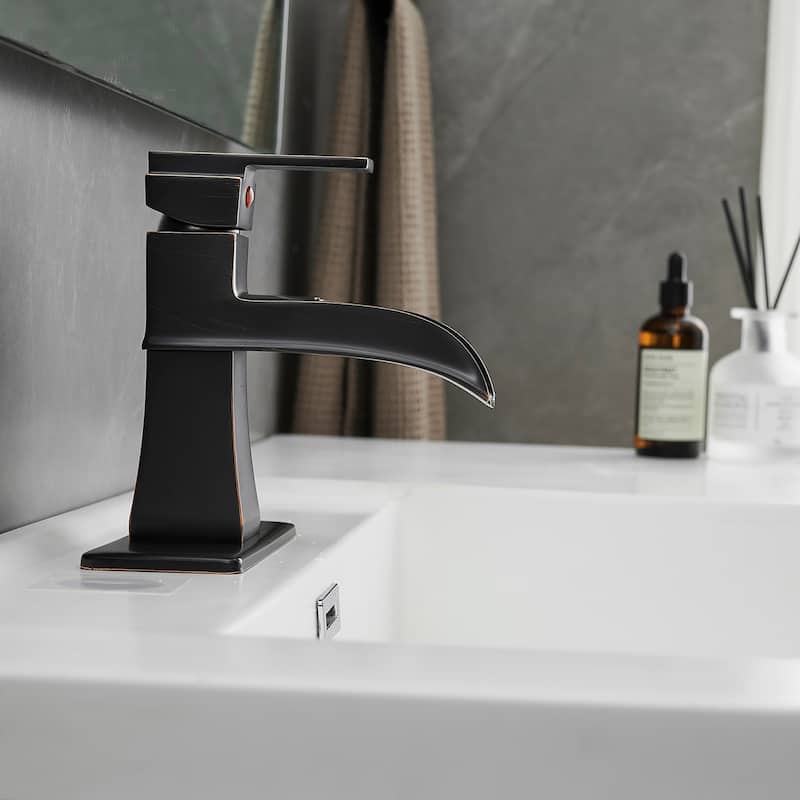 Single-handle Bathroom Waterfall Sink Faucet with Drain and Deckplate - Oil Rubbed Bronze