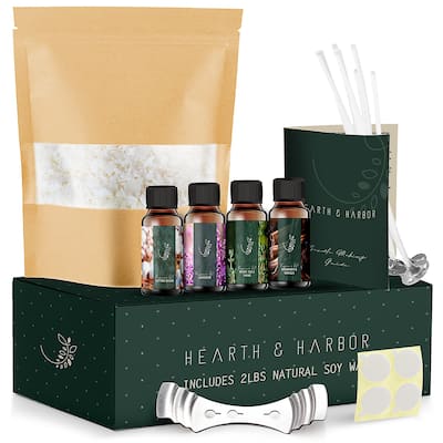 Hearth & Harbor Mini DIY Candle Making Supply Kit - 2lbs Soy Wax, Fragrance Oil, Cotton Wicks, Centering Tool, and Glue Stickers