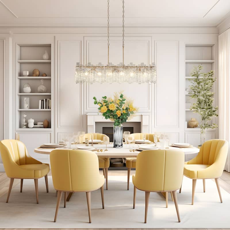 Modern Brass 6-Light Glass Island Chandelier Linear 39" W Kitchen Island Lights - 39" W x 9.8" D x 9.8" H