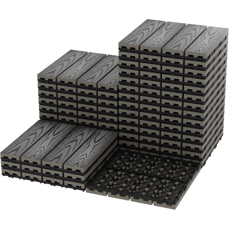 27-Pack 12"X12" Waterproof Interlocking Patio Flooring Composite Deck Tiles for Indoor & Outdoor Use - Grey