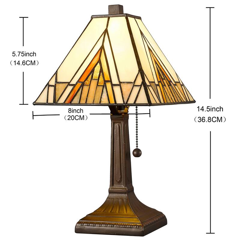 Tiffany Style Table Lamp Ivory Orange 14.5" Tall Stained Glass Light AM362TL08 Amora Lighting