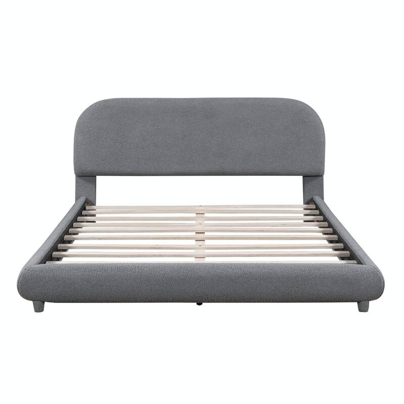Teddy Fleece Upholstered Platform Bed with Stylish Curve-shaped Design
