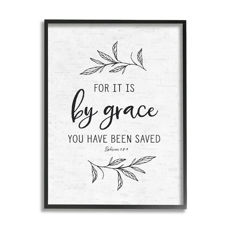 Stupell By Grace Spiritual Verse Phrase Leaf Sprigs Framed Wall Art, Design by Lettered and Lined - White - 16 x 20 - Black