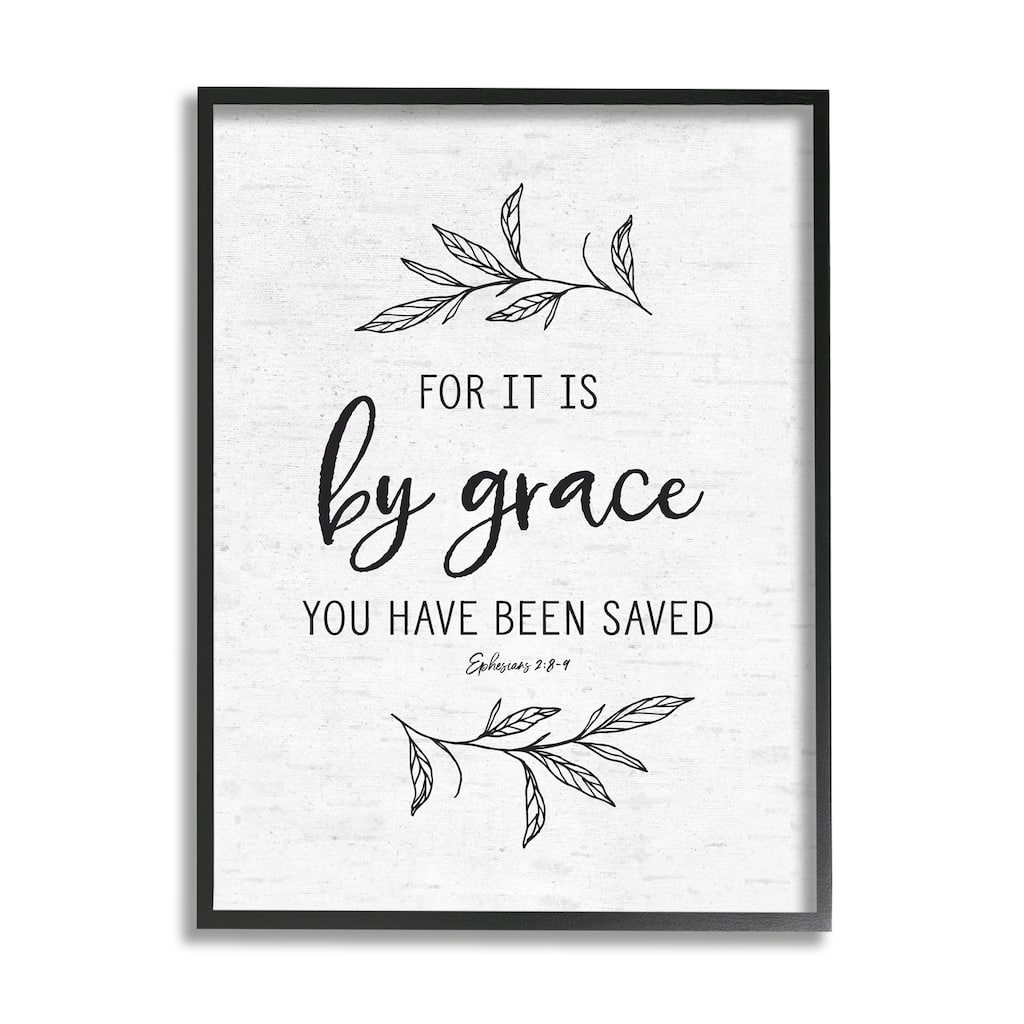 Stupell By Grace Spiritual Verse Phrase Leaf Sprigs Framed Wall Art, Design by Lettered and Lined - White