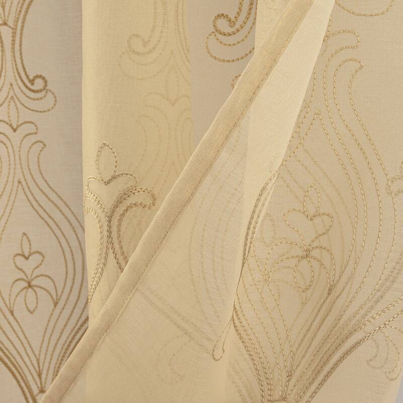 Pearl Embroidered Damask Window Curtain Panel Pair