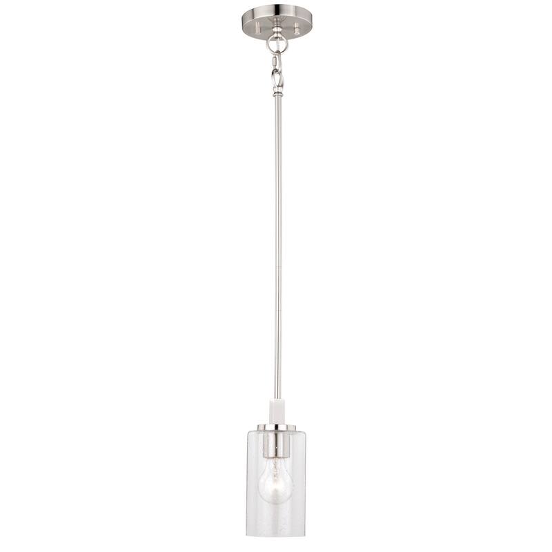 Mini Pendant Light - Satin Nickel, Seeded Glass - Dimmable, Adjustable Height - Modern Interior Lighting - 71