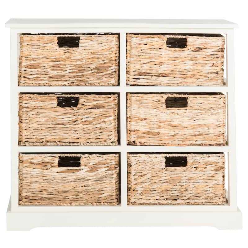 SAFAVIEH Fidelia Distressed Black 6-Drawer Wicker Basket Storage Chest - 32.1" x 13.4" x 29.5" - 32Wx13Dx30H - Vintage White