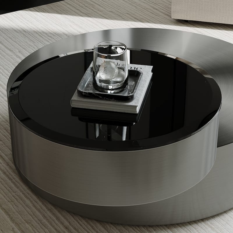Luxury Round Coffee Table with 2 Tier Rotatable Top Circle Coffee Table with 360° Swivel Top for Living Room Apartment
