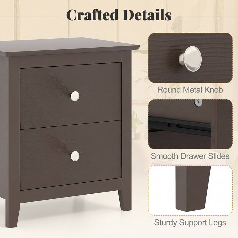 Gymax Modern Nightstand w/ Storage 2 Drawers & Support Legs for