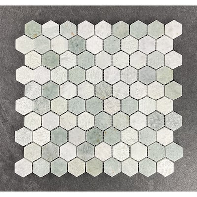 1 1/4" Hexagon Ming Green Marble Mosaic Wall & Floor Tile - 1 Case (10 Sheets)