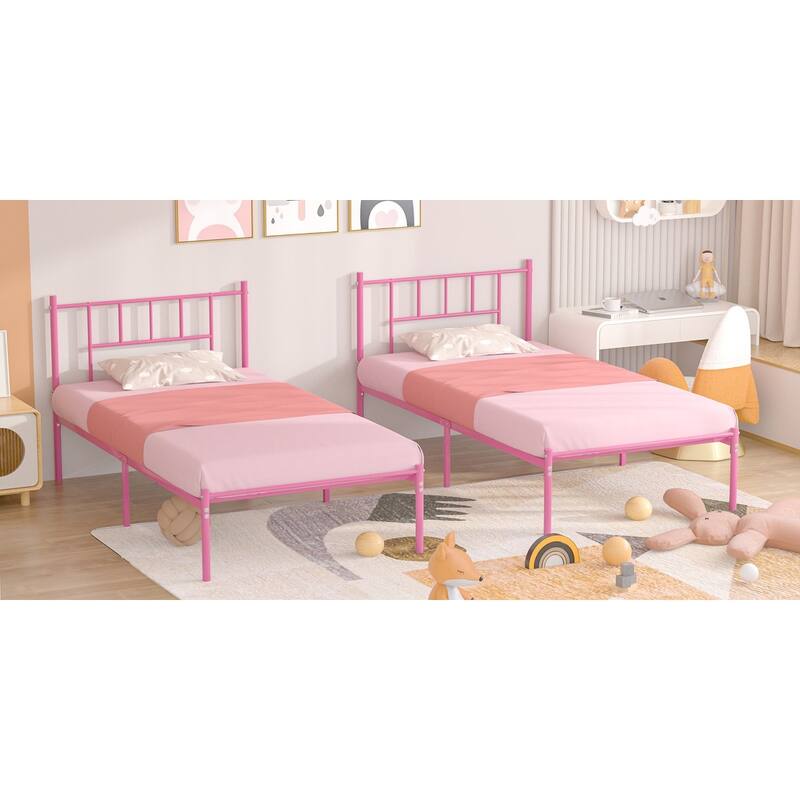 VECELO Victorian Style 14 Inch Metal Platform Bed Frame with Headboard, Heavy Duty Steel Slat Support, No Box Spring Needed