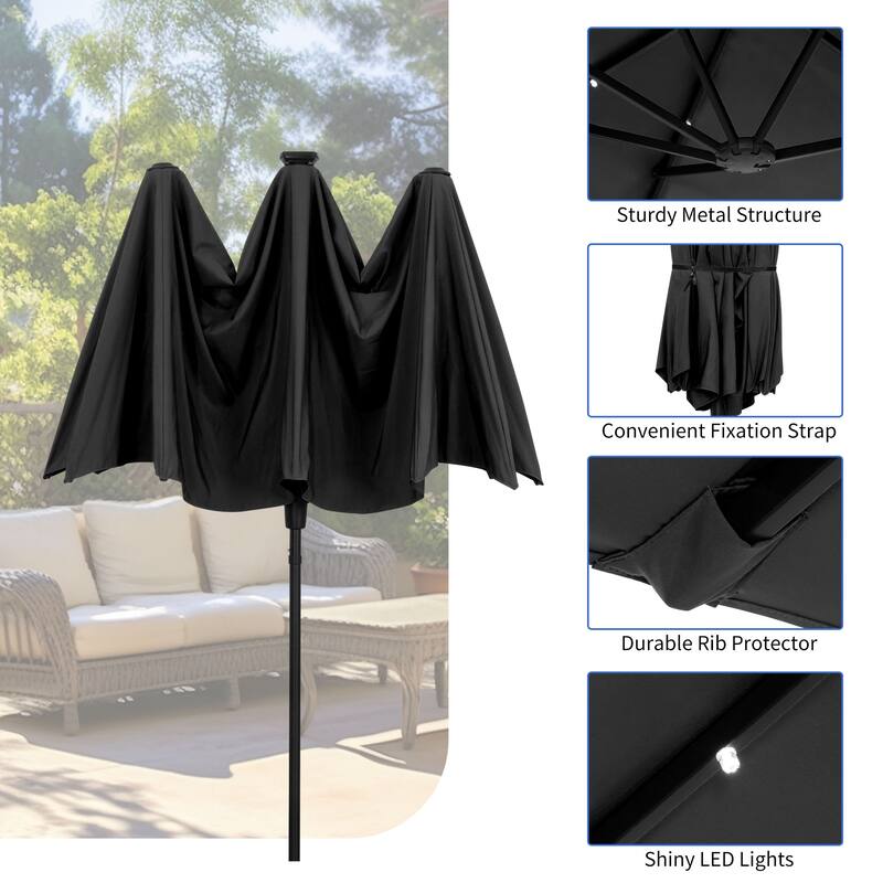 Autlaycil 13 ft Patio Umbrella with 36 Solar Lights & Crank System for Outdoor