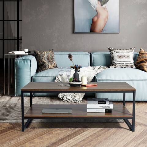 Modern Industrial Coffee Table with Wood and Metal