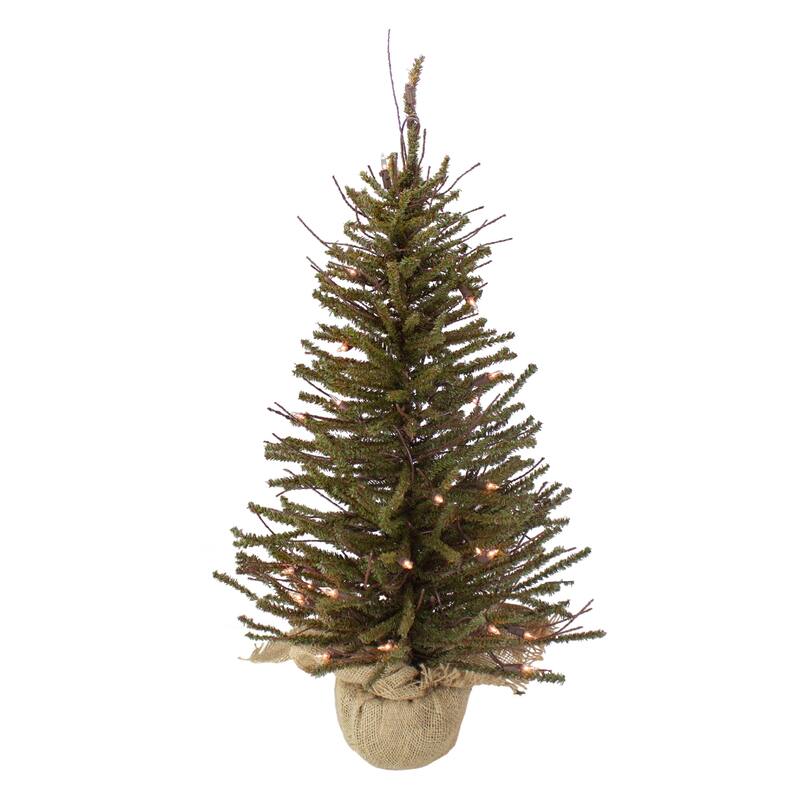 2.5' Warsaw Two-Tone Twig Artificial Christmas Tree - Clear Lights - 2.5 Foot