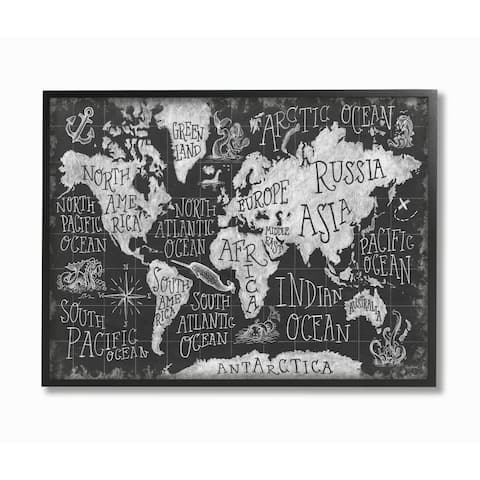 Stupell Industries Children's Mythical Creatures Fantasy Black White Chalk Map Framed Wall Art