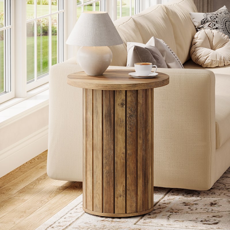 Small Round End Couch Side Table with Pedestal Base for Living Room