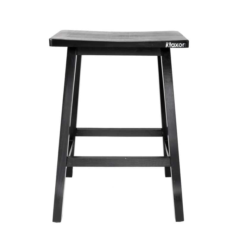 Rectangle Pine Wood Saddle Seat Bar Stool Black (Set of 2)