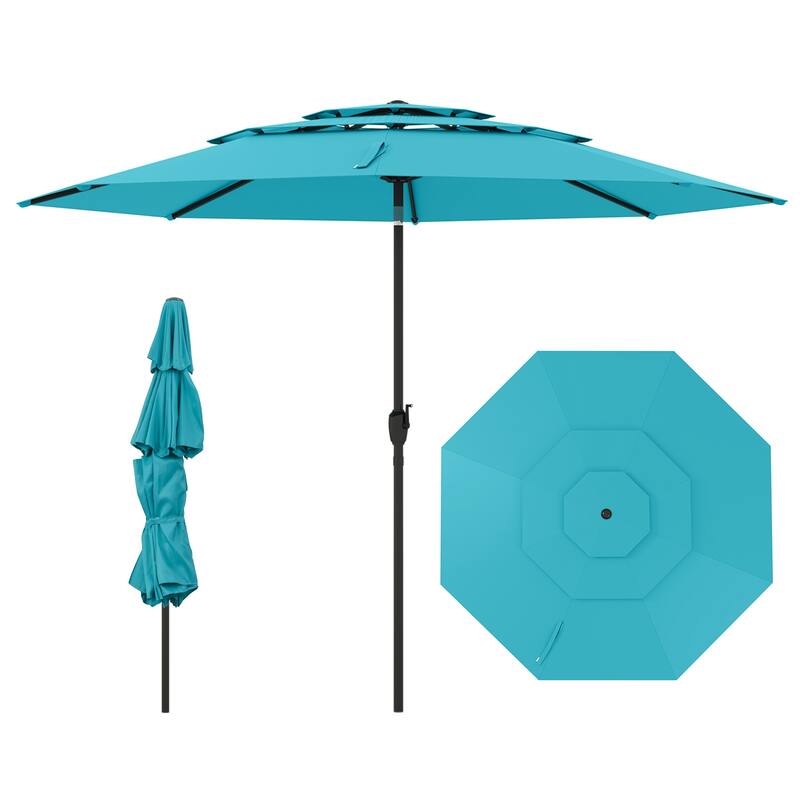 10 Ft Patio Umbrella with Crank and Tilt Vented Polyester Canopy for Backyard and Pool Shade