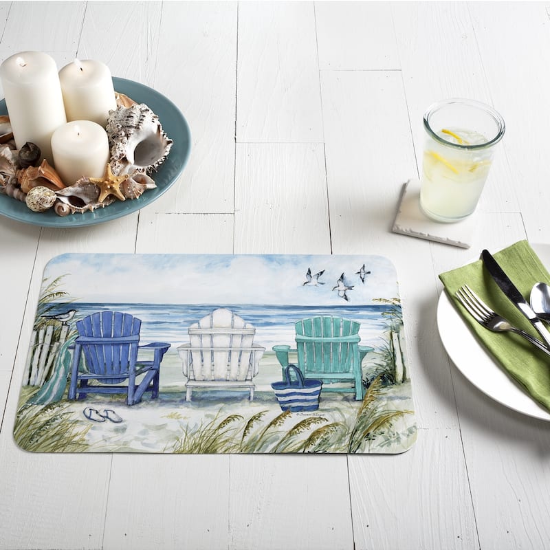 Reversible Wipe-clean Counterart Placemats Set of 4 - Chairs By The Sea Conimar