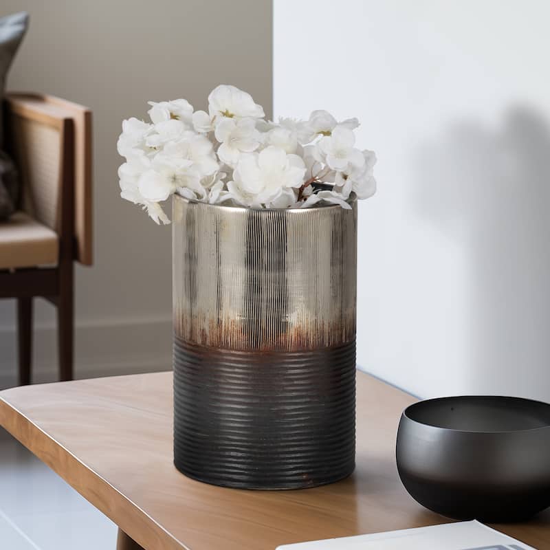 Sagebrook Home Glass Vases Modern Decorative Ribbed Cylinder Vase in High-Quality Glass