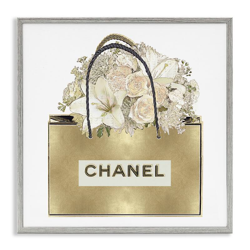 Stupell Flowers in Gold Bag Framed Giclee Art Design By Madeline Blake - 24 x 24 - Grey