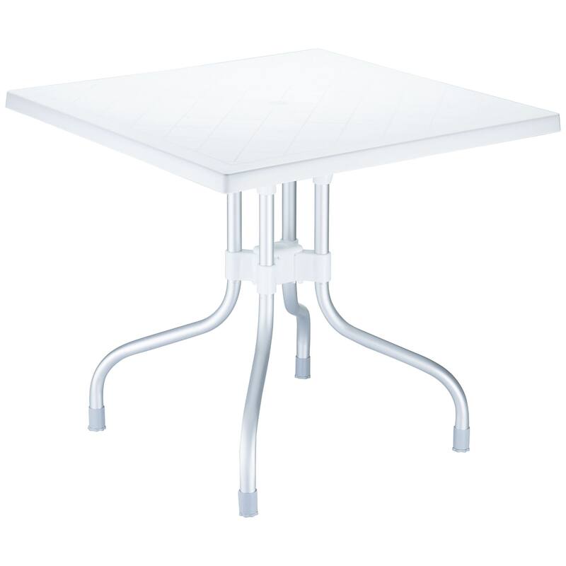 31" White and Silver Patio Square Folding Dining Table