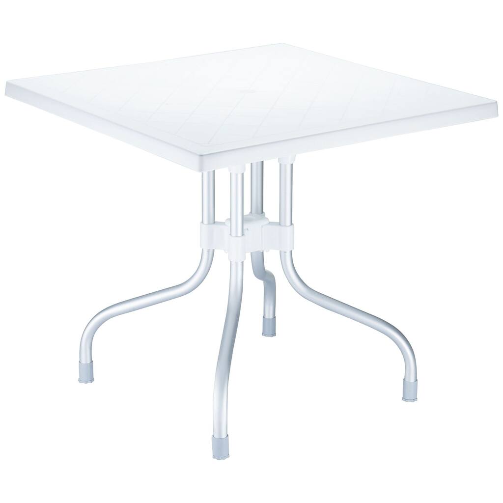 31" White and Silver Patio Square Folding Dining Table