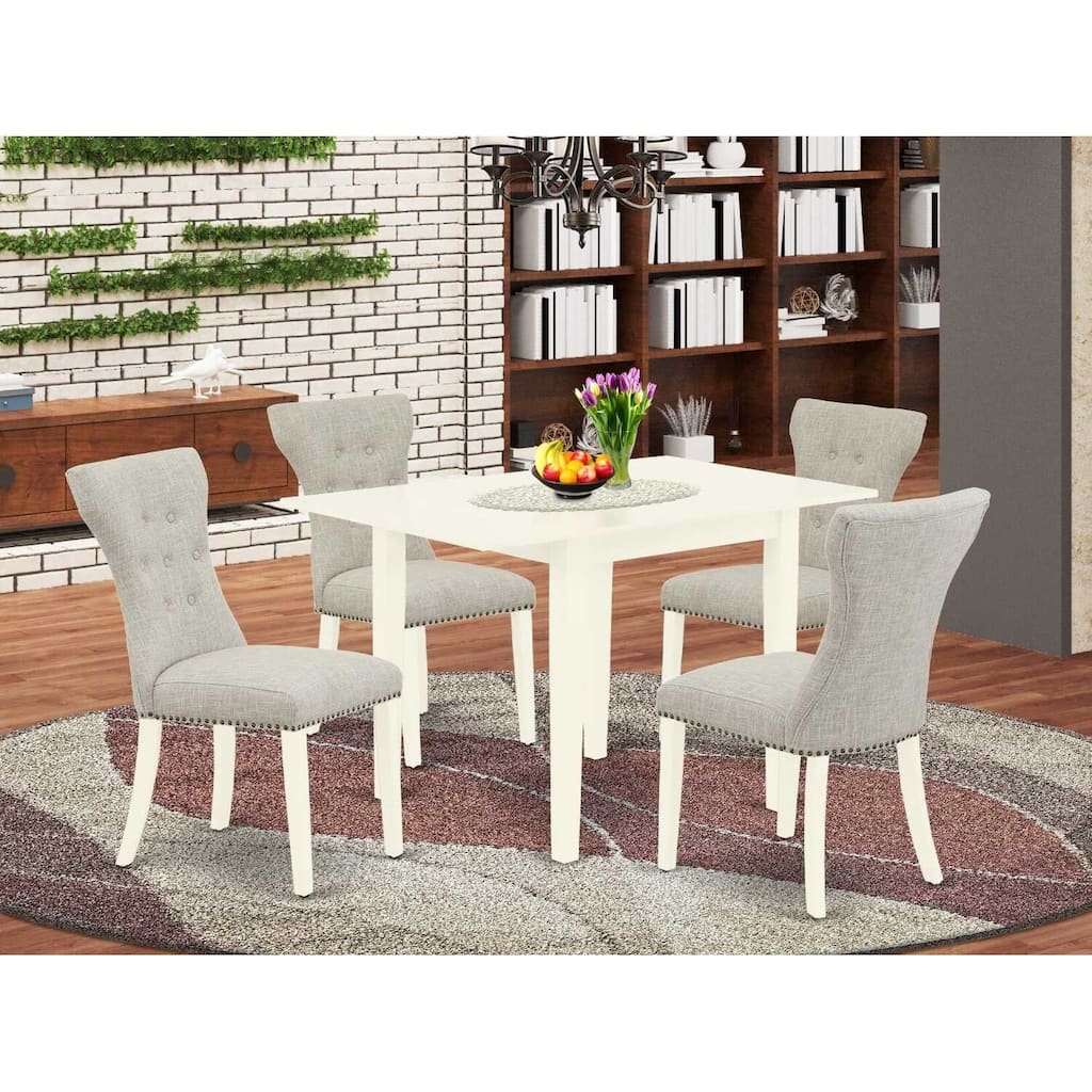 5-Piece Linen White Finish Solid Wood Top - Rectangular Button Tufted Dining Room Set - Seats 4