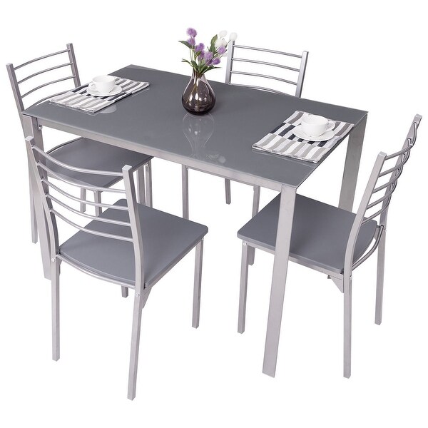 Shop Gymax Tempered Glass Table Top 5 Piece Dining Set ...