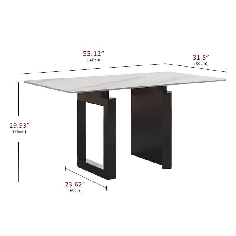 Modern Rectangle Stone Tabletop Black Titanium Stainless Double Pedestal Dining Table