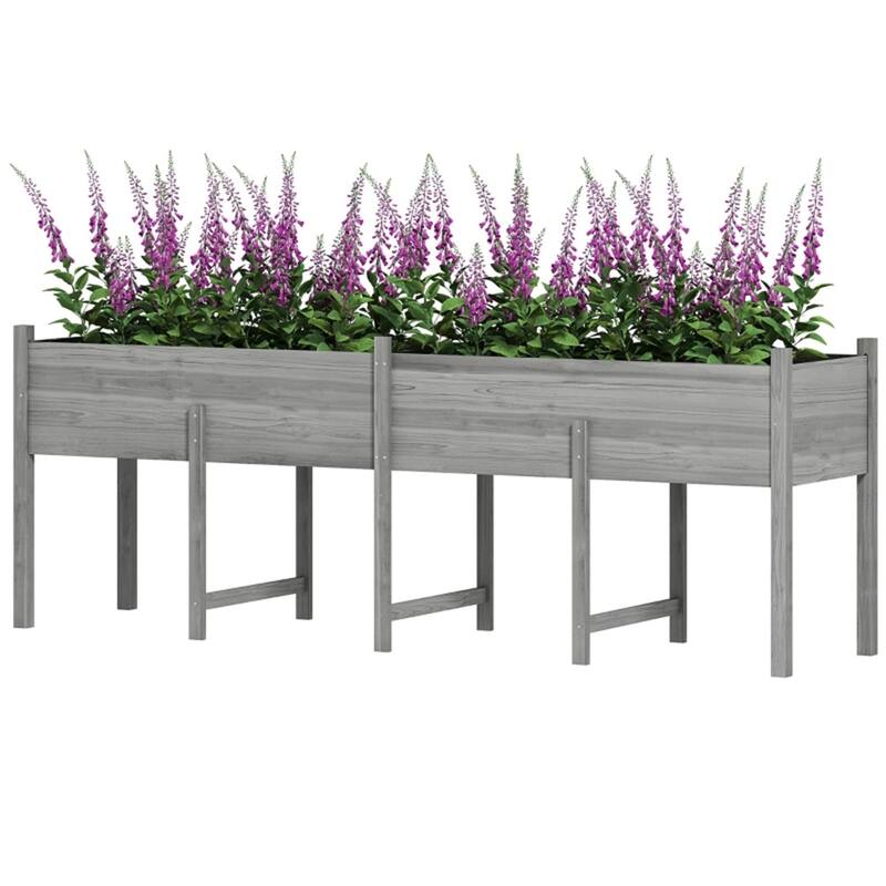 Elevated Outdoor Fir Wood Planter Box for Vegetables Herbs and Flowers with Drainage System - 88.5" L x 21.75" W x 31.5" H - Grey