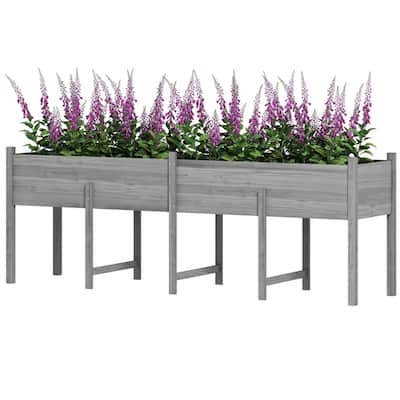 Elevated Outdoor Fir Wood Planter Box for Vegetables Herbs and Flowers with Drainage System - 88.5" L x 21.75" W x 31.5" H