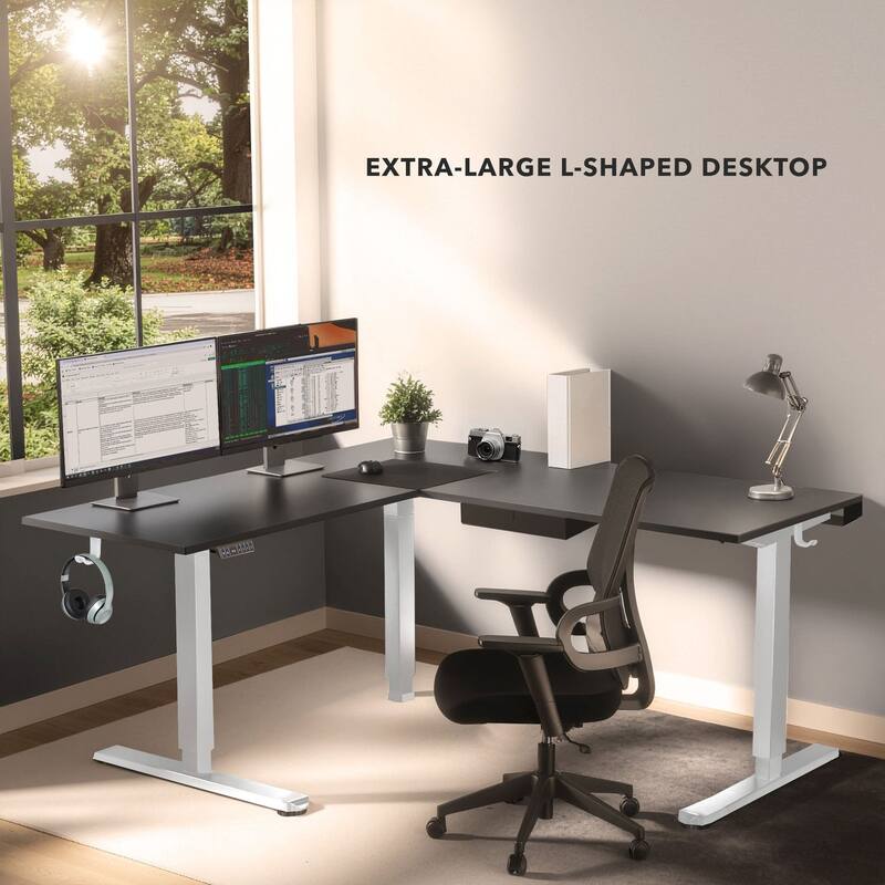 Mount-It! XL 75"W Electric Corner Adjustable Standing Desk, Black/White (MI-15027)