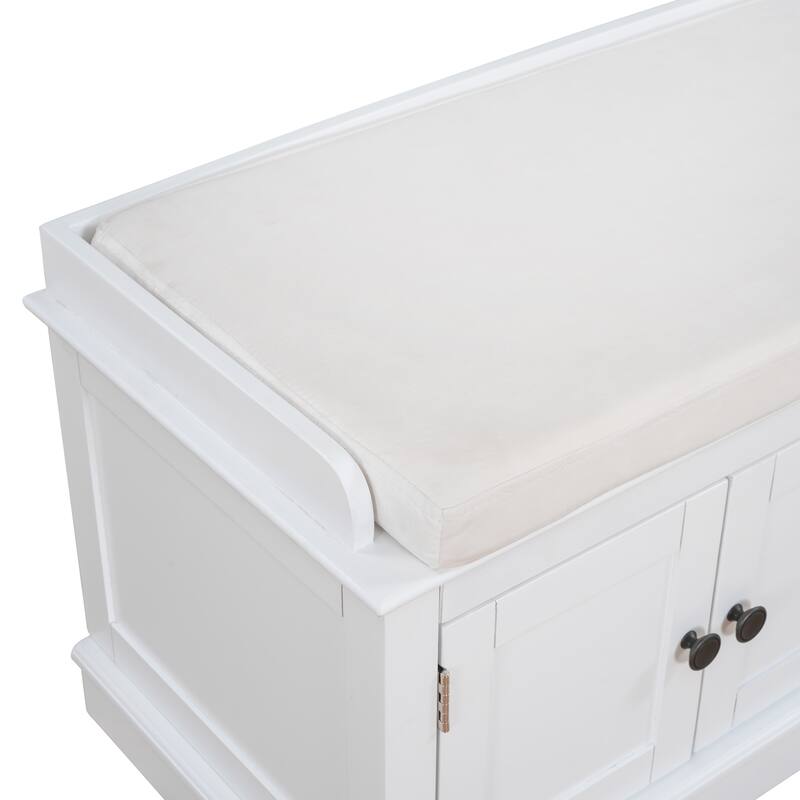 Storage Shoes Bench with 4 Doors and Adjustable Shelves, Removable Cushion