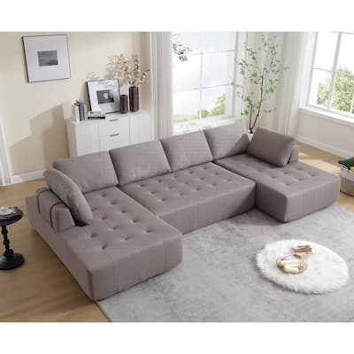 138.5" Modular Combination U-shaped 6-seat Upholstered Sofa, Gray, Breathable Mesh Fabric