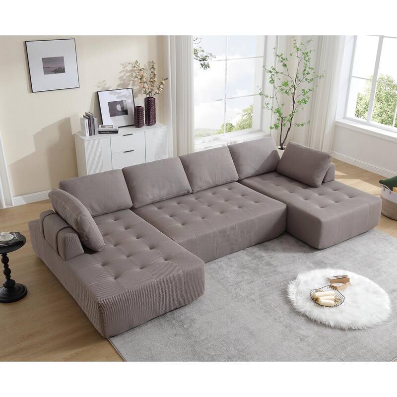 Comfortable U-Shaped Sectional Sofa with High-Resilience Foam & No Assembly Hassle - 6 Seat Couch - Grey