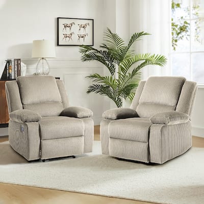 2 Set Corduroy Manual Recliner Glider Club Chair with Footrest