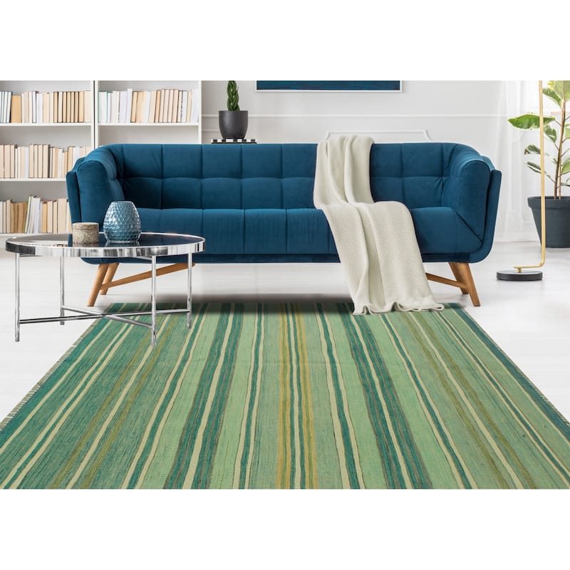 Hand-Woven Winchester Kilim Lareen Lt. Green/Blue Rug - 4'9" x 6'10"