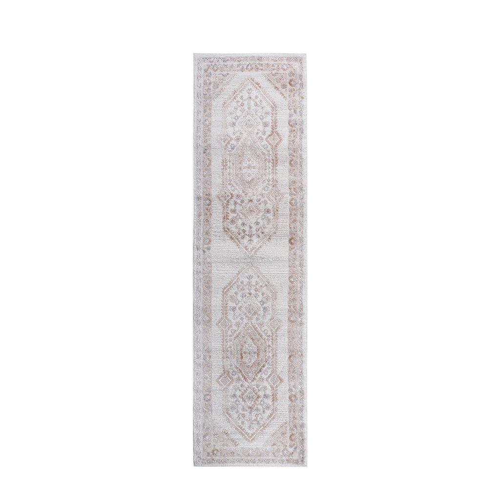 LOOM & LUXE Collection 2X8 Cream/Ivory/Bordered Non-Shedding Area Rug - 96" D x 26" W x 0.35" H