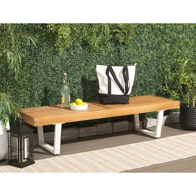 SAFAVIEH Outdoor Patio Furniture Heather Solid Wood Slatted Rectangular Bench - 60"W x 19"D x 14"H