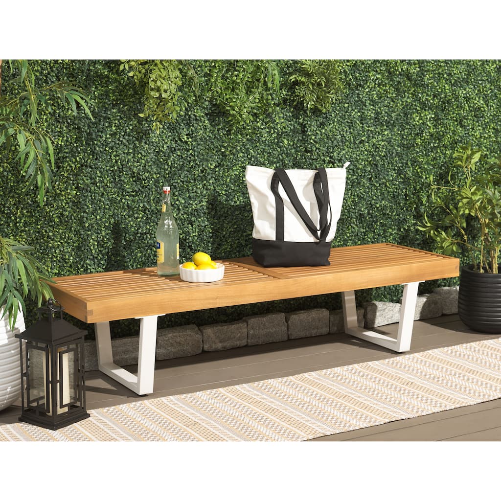 SAFAVIEH Outdoor Patio Furniture Heather Solid Wood Slatted Rectangular Bench - 60"W x 19"D x 14"H