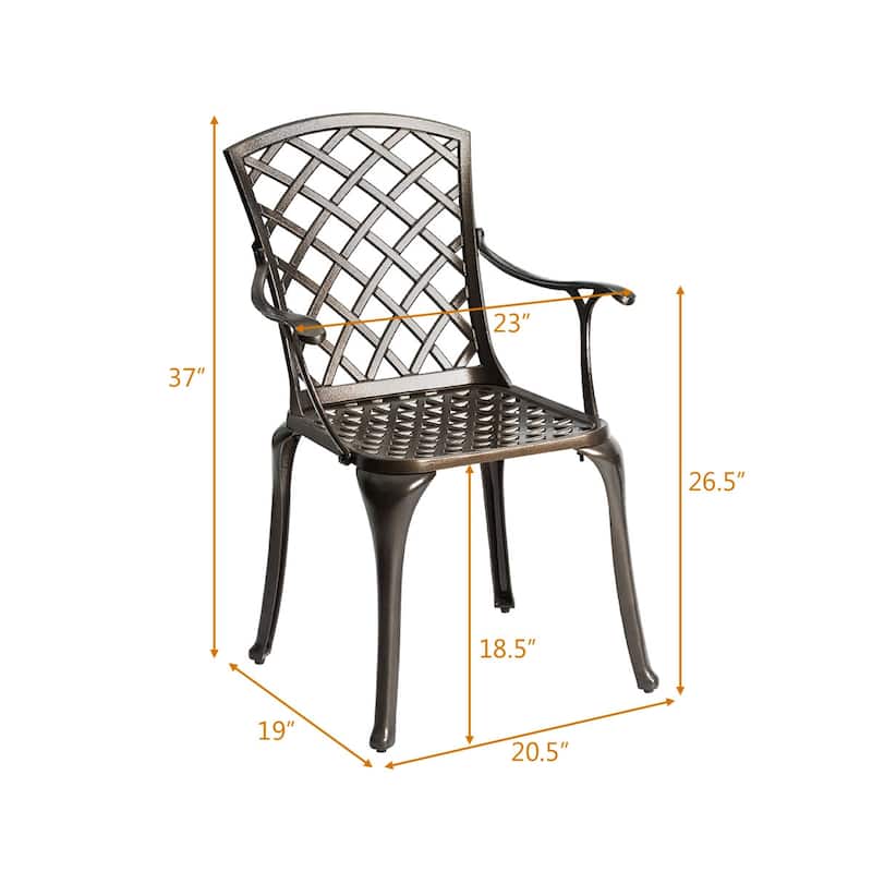 Costway Outdoor Cast Aluminum Arm Dining Chairs Set of 2 Patio Bistro