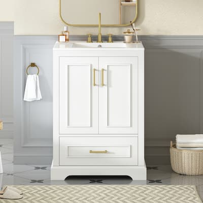 24"Bathroom Vanity With Sink,1 Divided Drawer And 2 Soft Close Doors With Double Shelf On The Door