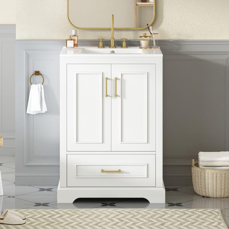 Compact Freestanding Vanity with Integrated Sink - MDF/Solid Wood Construction, Soft-Close Doors & Smart Storage